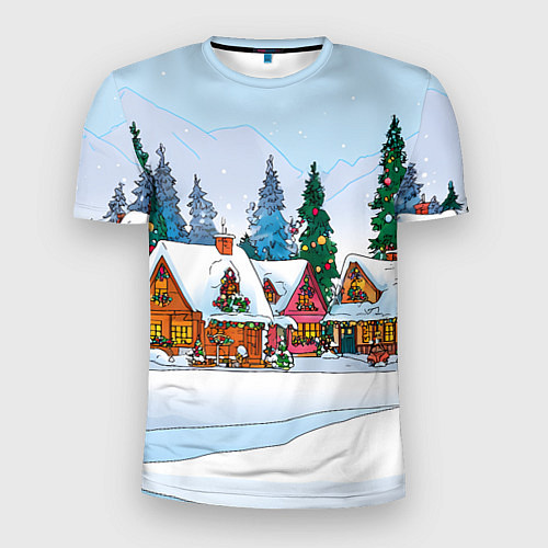 Мужская спорт-футболка Новогодник дворик / 3D-принт – фото 1