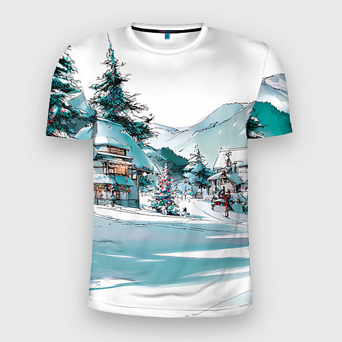 Мужская спорт-футболка Дома и елки - Новый год / 3D-принт – фото 1