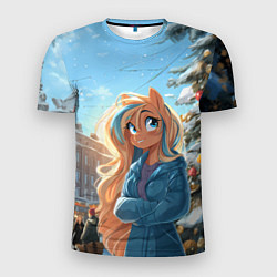 Мужская спорт-футболка Лошадка на новогодней площади