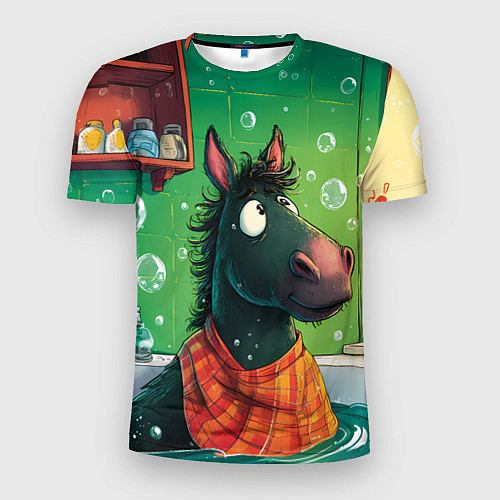 Мужская спорт-футболка Лошадь моется в ванной / 3D-принт – фото 1