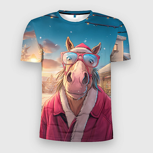 Мужская спорт-футболка Удивленная лошадь в очках / 3D-принт – фото 1