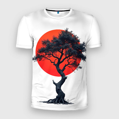 Мужская спорт-футболка Японское дерево и солнце / 3D-принт – фото 1