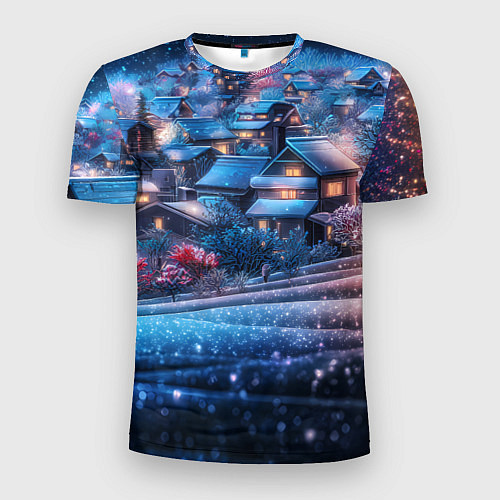 Мужская спорт-футболка Новогодний двор в блестках / 3D-принт – фото 1