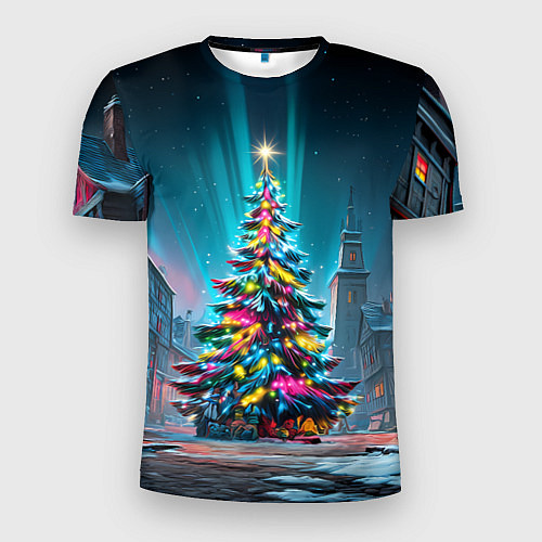 Мужская спорт-футболка Новогодняя елка в гирляндах / 3D-принт – фото 1