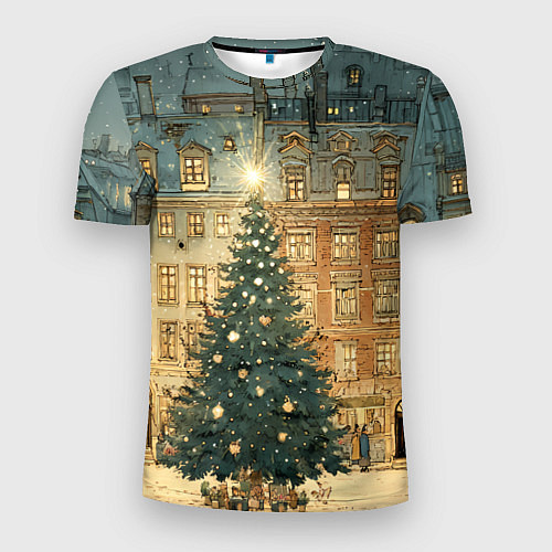 Мужская спорт-футболка Новогодний старый город / 3D-принт – фото 1