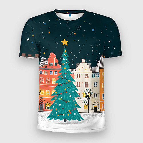 Мужская спорт-футболка Новогодняя ночь в городе / 3D-принт – фото 1