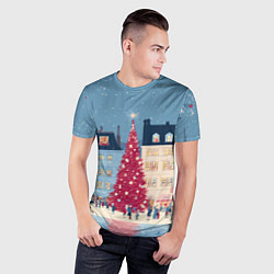 Футболка спортивная мужская Новогоднее гуляние у красной елки, цвет: 3D-принт — фото 2