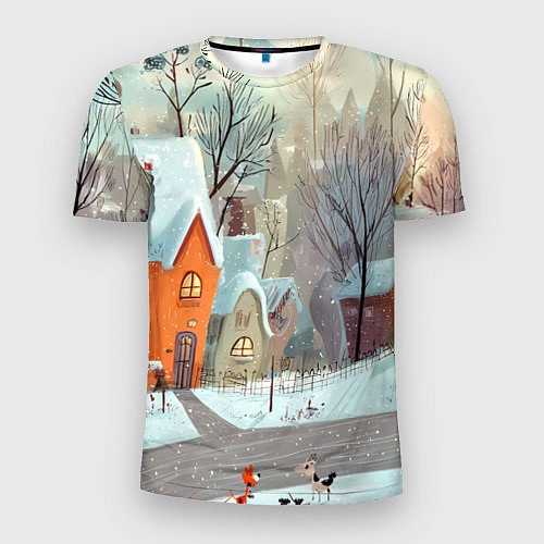 Мужская спорт-футболка Милый новогодний дворик / 3D-принт – фото 1