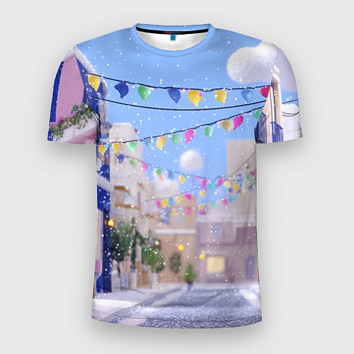Мужская спорт-футболка Предновогодний праздничный дворик / 3D-принт – фото 1