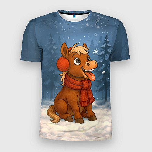 Мужская спорт-футболка Лошадка ловит снежинку / 3D-принт – фото 1