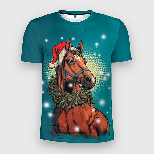 Мужская спорт-футболка Конь в шапке / 3D-принт – фото 1