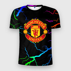 Футболка спортивная мужская Манчестер Юнайтед неоновые молнии, цвет: 3D-принт