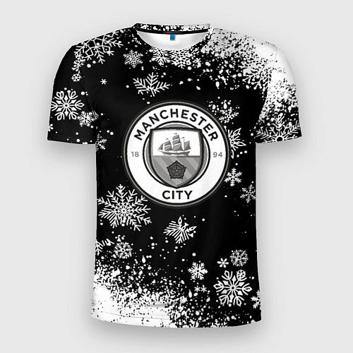 Мужская спорт-футболка Манчестер сити снежинки новый год / 3D-принт – фото 1
