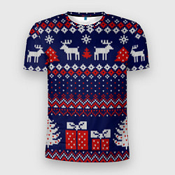 Футболка спортивная мужская Новогодний вязаный паттерн, цвет: 3D-принт