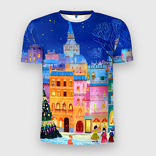 Мужская спорт-футболка Разноцветные новогодние домики / 3D-принт – фото 1