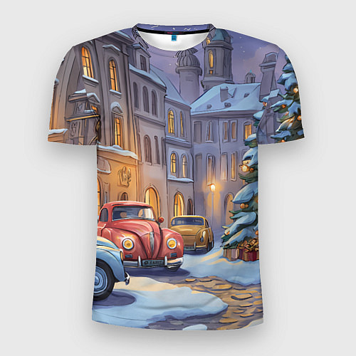 Мужская спорт-футболка Новогодний снежный двор / 3D-принт – фото 1