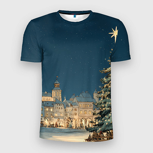 Мужская спорт-футболка Новогодняя атмосфера в городе / 3D-принт – фото 1