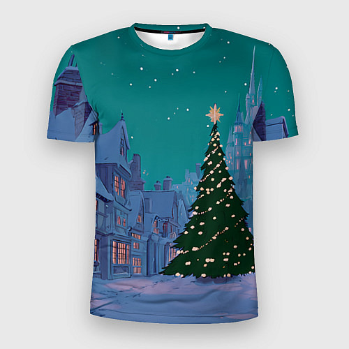 Мужская спорт-футболка Зеленая новогодняя елка во вдоре / 3D-принт – фото 1