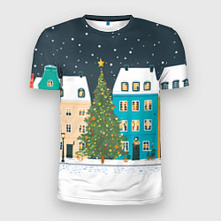 Мужская спорт-футболка Новогодний снежный город