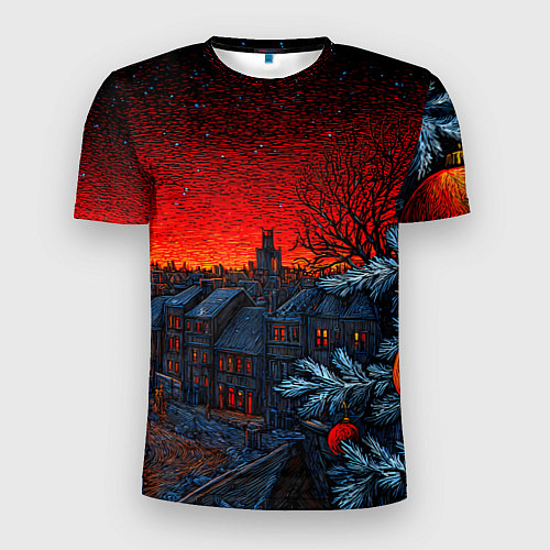 Мужская спорт-футболка Новый год в ночном городе / 3D-принт – фото 1