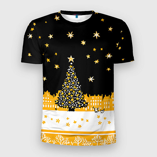 Мужская спорт-футболка Новый год в черно-желтом стиле / 3D-принт – фото 1