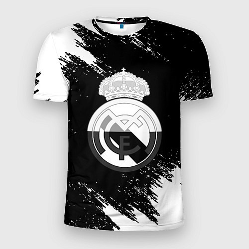 Мужская спорт-футболка Реал Мадрид черно белые краски / 3D-принт – фото 1