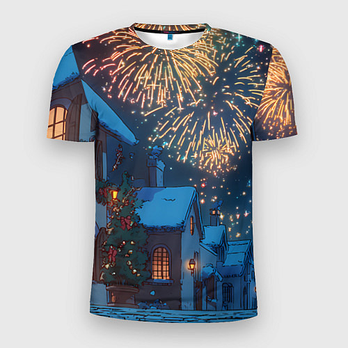 Мужская спорт-футболка Праздничный новогодний салют / 3D-принт – фото 1