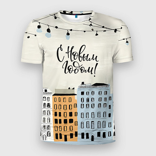 Мужская спорт-футболка С новым годом - новогодний городок / 3D-принт – фото 1