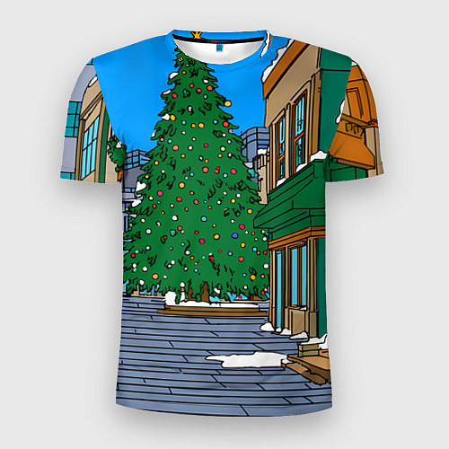 Мужская спорт-футболка Мультяшный новогодний двор / 3D-принт – фото 1