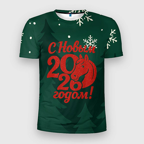 Мужская спорт-футболка С новым 2026 годом - красная надпись / 3D-принт – фото 1