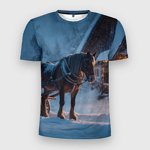 Мужская спорт-футболка Лошадь у избы / 3D-принт – фото 1