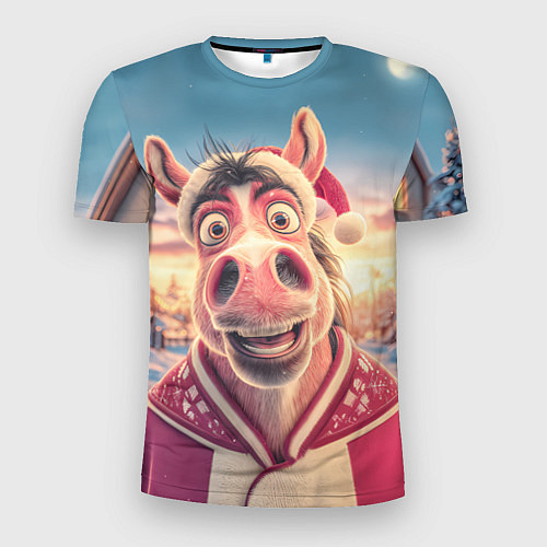 Мужская спорт-футболка Счастливая новогодняя лошадь / 3D-принт – фото 1