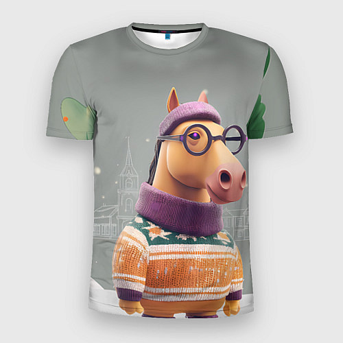 Мужская спорт-футболка Новогодняя лошадка хипстер / 3D-принт – фото 1