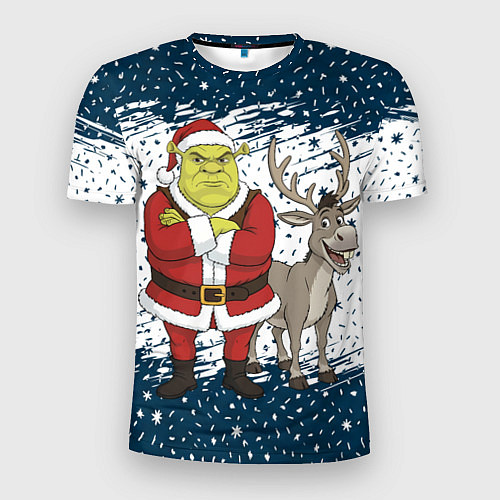 Мужская спорт-футболка Шрек и Осел - новый год / 3D-принт – фото 1