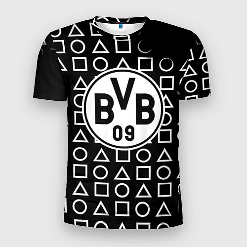 Мужская спорт-футболка Borussia геометрия черно белая / 3D-принт – фото 1