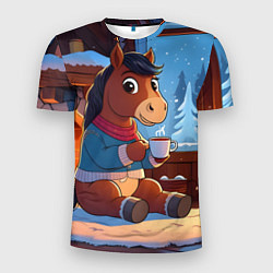 Мужская спорт-футболка Лошадка у камина