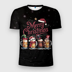 Футболка спортивная мужская Кружки пива в новогодних шапках, цвет: 3D-принт
