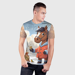 Футболка спортивная мужская Лошадка на зимней прогулке, цвет: 3D-принт — фото 2