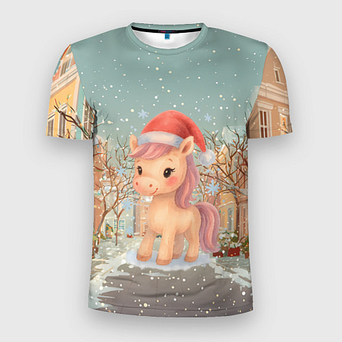 Мужская спорт-футболка Маленькая новогодняя милая лошадка / 3D-принт – фото 1