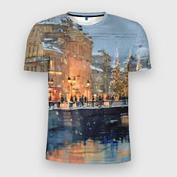 Мужская спорт-футболка Снежный вечер в Питере