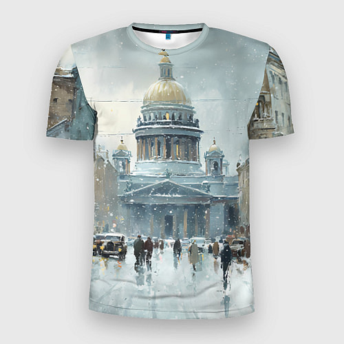 Мужская спорт-футболка Санкт-Петербург зимний пейзаж / 3D-принт – фото 1