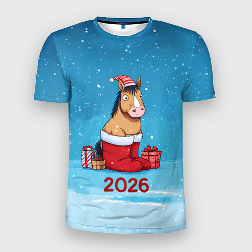 Мужская спорт-футболка Лошадь в сапогах Санты / 3D-принт – фото 1