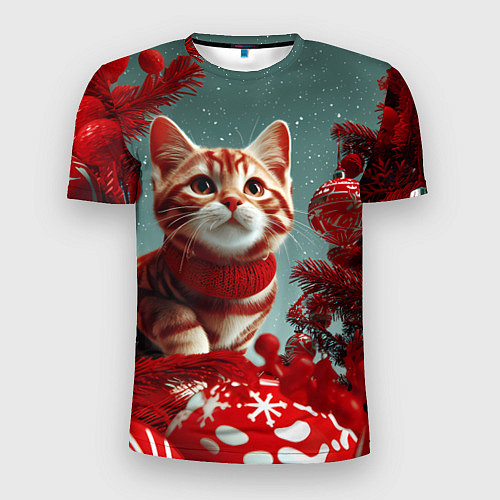 Мужская спорт-футболка Рыжий кот - Новый год / 3D-принт – фото 1
