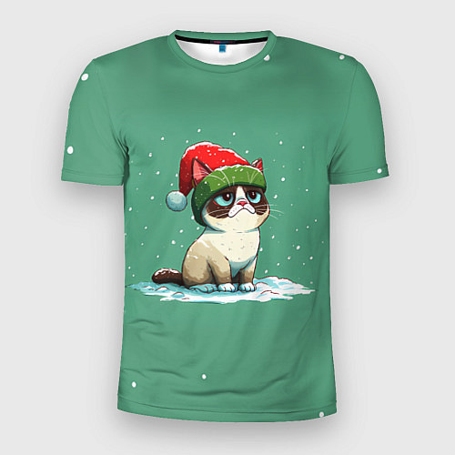 Мужская спорт-футболка Новогодний мем котик / 3D-принт – фото 1
