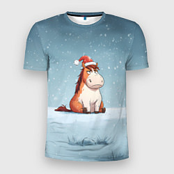 Мужская спорт-футболка Лошадь сидит на снегу