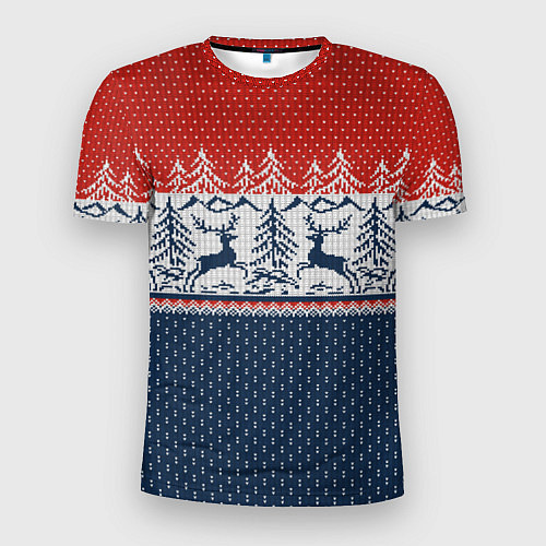 Мужская спорт-футболка Вязаный узор с оленями / 3D-принт – фото 1