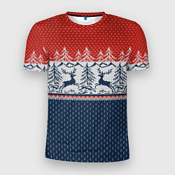 Футболка спортивная мужская Вязаный узор с оленями, цвет: 3D-принт