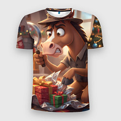Мужская спорт-футболка Новогодний конь сыщик