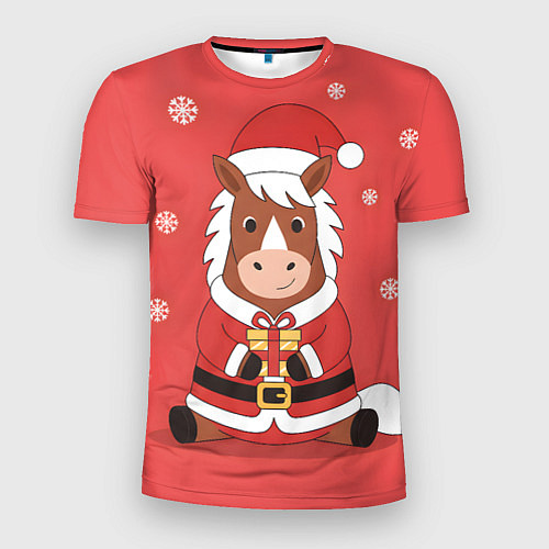 Мужская спорт-футболка Новогодняя лошадка с подарком / 3D-принт – фото 1