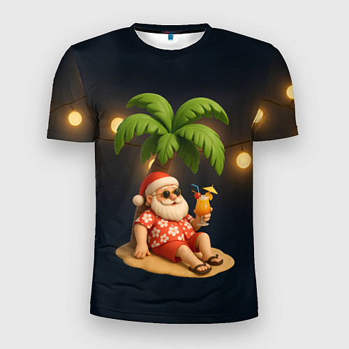 Мужская спорт-футболка Санта чиллит под пальмой / 3D-принт – фото 1